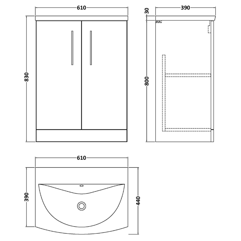 Nuie Arno 600mm Floor Standing 2-Door Vanity & Basin 4 (1 size, Bleached Oak) - Brand New Bathrooms