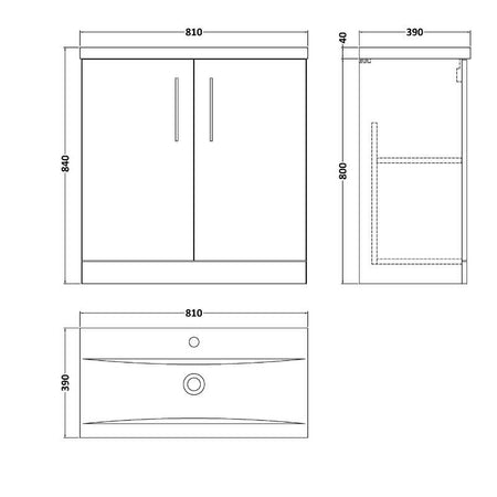 Nuie Arno Floor Standing 2-Door Vanity & Mid-Edge Basin (1 size, 9 colours) - Brand New Bathrooms