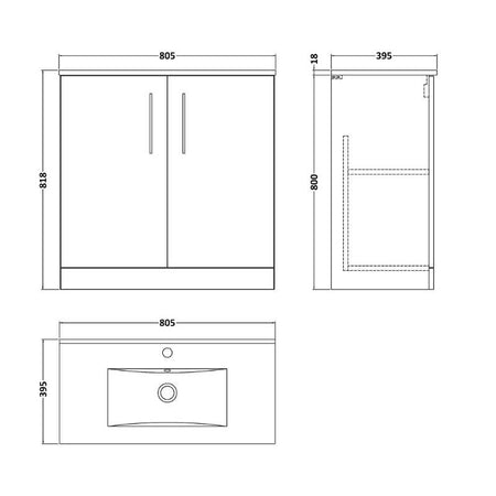 Nuie Arno Floor Standing 2-Door Vanity & Minimalist Basin (1 size, 9 colours) - Brand New Bathrooms