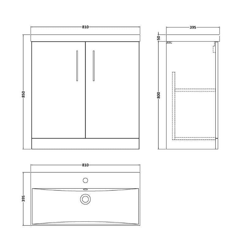 Nuie Arno Floor Standing 2-Door Vanity & Thin-Edge Basin (1 size, 9 colours) - Brand New Bathrooms