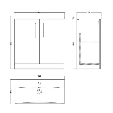 Nuie Arno Floor Standing 2-Door Vanity & Thin-Edge Basin (1 size, 9 colours) - Brand New Bathrooms