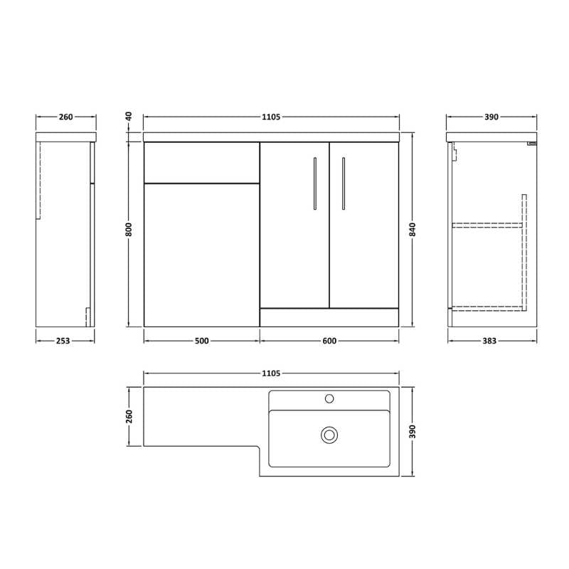 Nuie Arno Floor Standing Right Hand Combination (1 size, 9 colours) - Brand New Bathrooms