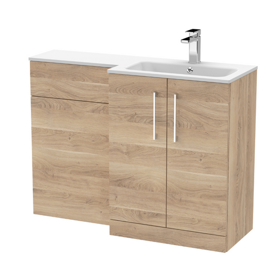 Nuie Arno Floor Standing 1100mm Left Hand Combination Vanity Unit (1 size, 2 style, Bleached Oak) - Brand New Bathrooms