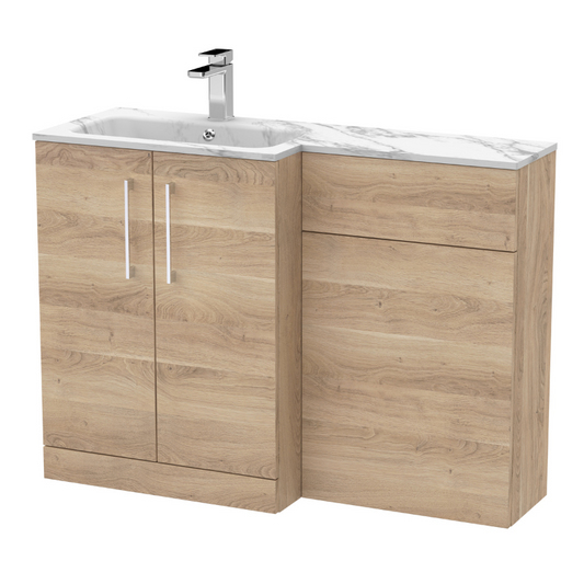 Nuie Arno Floor Standing 1100mm Left Hand Combination Vanity Unit (1 size, 2 style, Bleached Oak) - Brand New Bathrooms