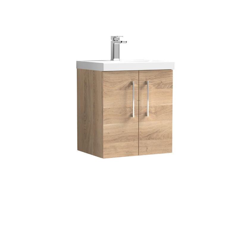 Nuie Arno 500mm Wall Hung 2-Door Vanity & Basin 3 (1 size, Bleached Oak) - Brand New Bathrooms