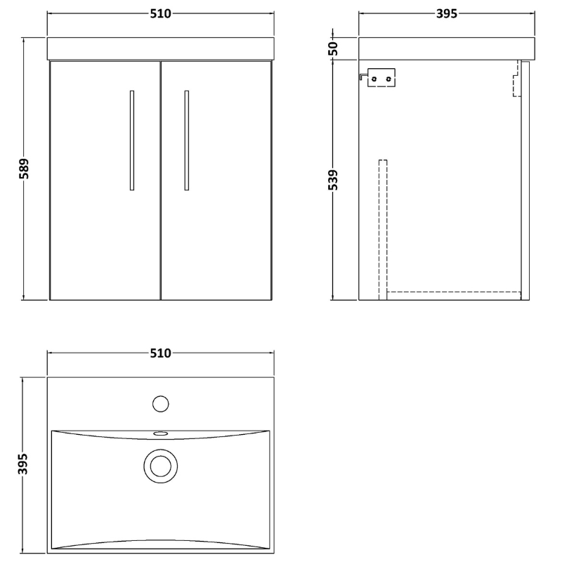 Nuie Arno 500mm Wall Hung 2-Door Vanity & Basin 3 (1 size, Bleached Oak) - Brand New Bathrooms
