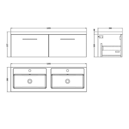 Nuie Arno Wall Hung 2 Drawer Vanity & Double Basin (1 size, 9 colours) - Brand New Bathrooms