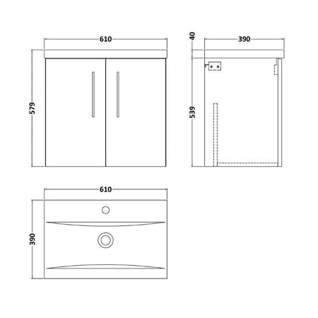 Nuie Arno Wall Hung 2-Door Vanity & Mid-Edge Basin (1 size, 8 colours) - Brand New Bathrooms