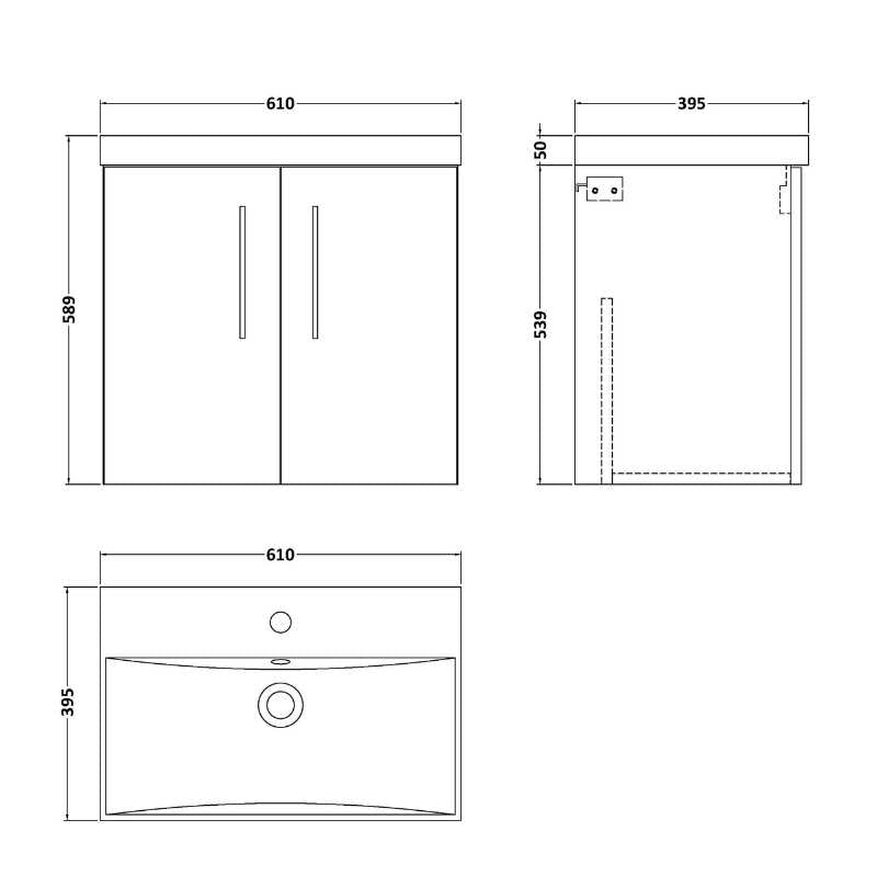 Nuie Arno Wall Hung 2 Door Vanity & Basin 3 (1 size, 8 colours) - Brand New Bathrooms