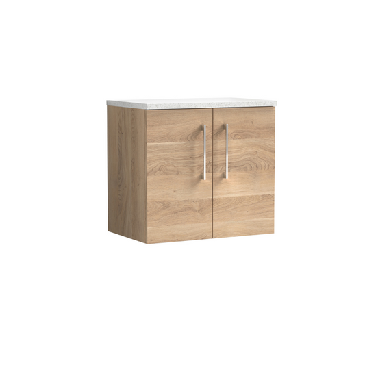 Nuie Arno 600mm Wall Hung 2-Door Vanity & Laminate Worktop (1 size, Bleached Oak) - Brand New Bathrooms