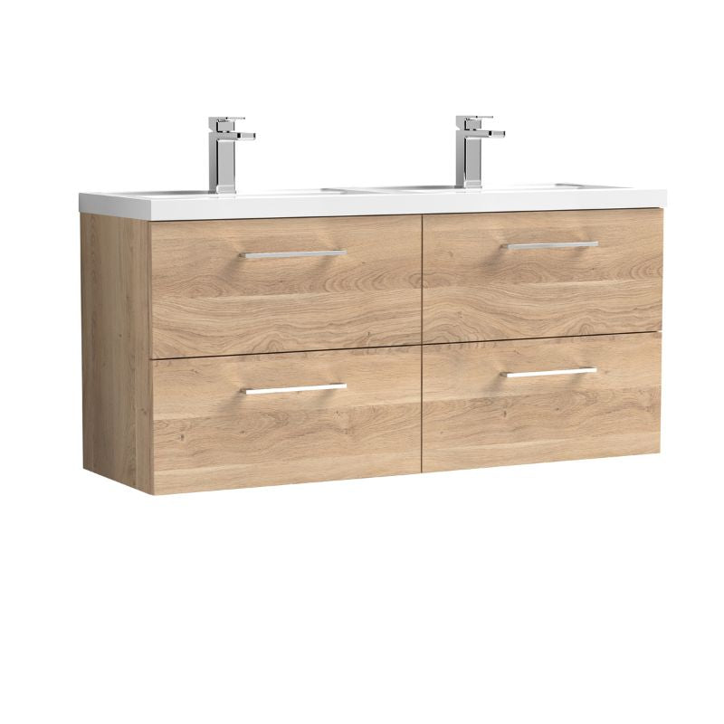 Nuie Arno Wall Hung 4 Drawer Vanity & Double Basin (1 size, 9 colours) - Brand New Bathrooms