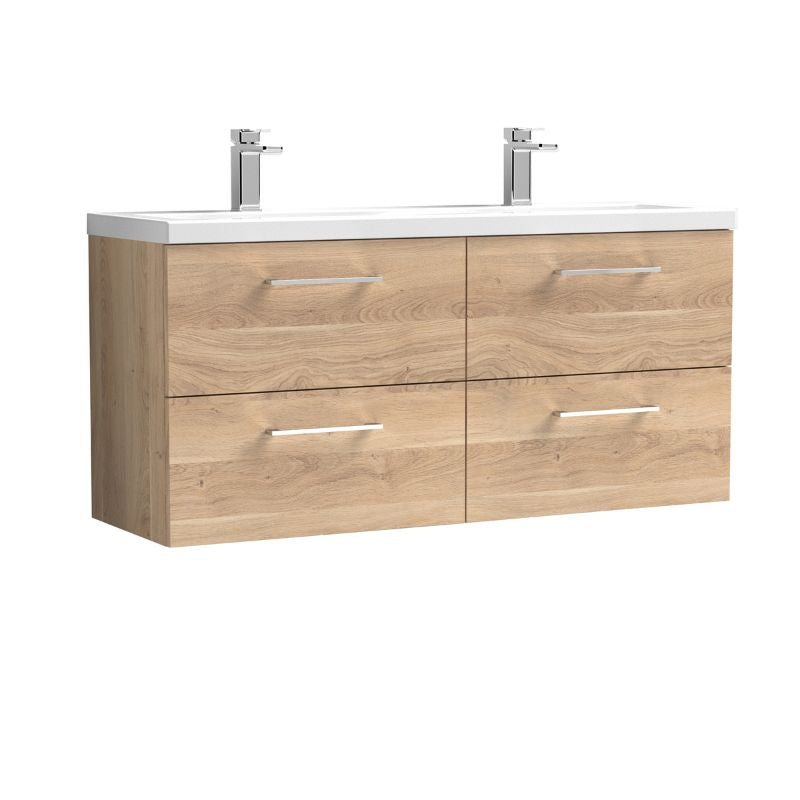 Nuie Arno Wall Hung 4 Drawer Vanity & Double Basin (1 size, 9 colours) - Brand New Bathrooms