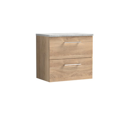 Nuie Arno 600mm Wall Hung 2-Drawer Vanity & Laminate Worktop (1 size, 4 colours) - Brand New Bathrooms