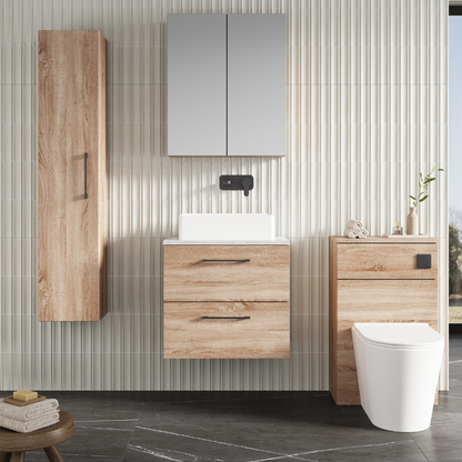 Nuie Arno 600mm Wall Hung 2-Drawer Vanity & Laminate Worktop (1 size, 4 colours) - Brand New Bathrooms