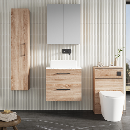 Nuie Arno 600mm Wall Hung 2-Drawer Vanity & Laminate Worktop (1 size, 4 colours) - Brand New Bathrooms