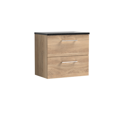 Nuie Arno 600mm Wall Hung 2-Drawer Vanity & Laminate Worktop (1 size, 4 colours) - Brand New Bathrooms