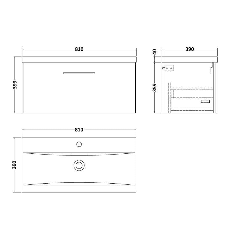 Nuie Arno Wall Hung 1 Drawer Vanity & Basin 1 (1 size, 9 colours) - Brand New Bathrooms