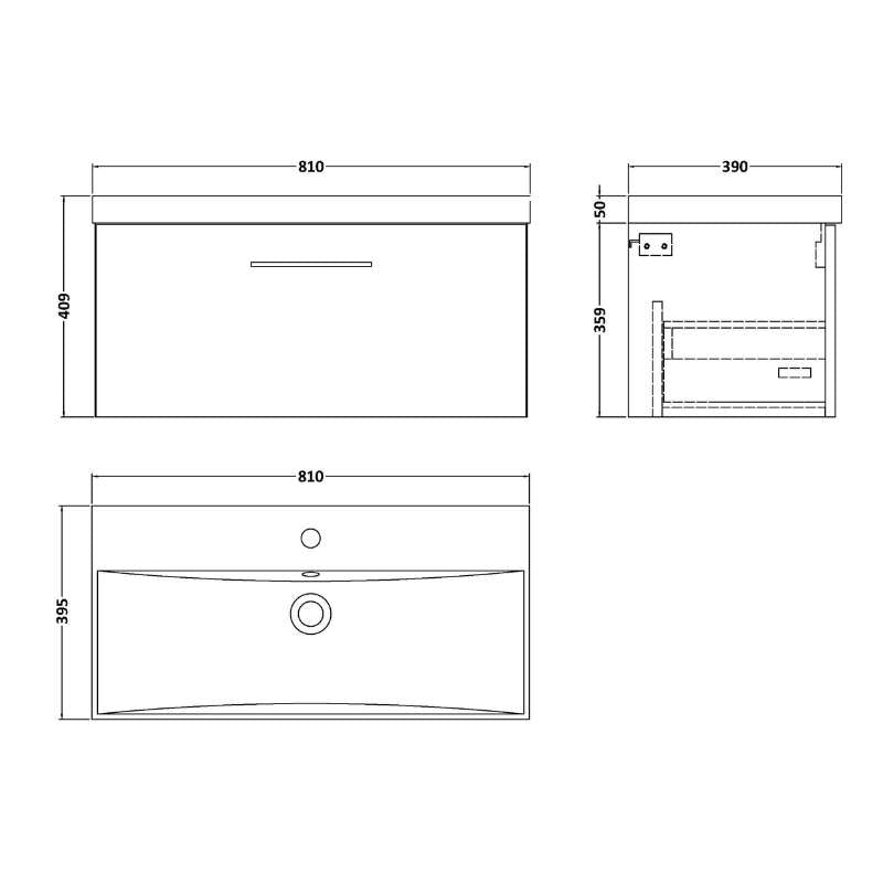 Nuie Arno Wall Hung 1 Drawer Vanity & Basin 3 (1 size, 9 colours) - Brand New Bathrooms