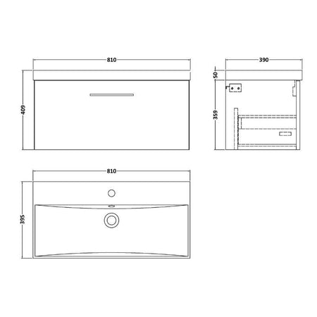 Nuie Arno Wall Hung 1 Drawer Vanity & Basin 3 (1 size, 9 colours) - Brand New Bathrooms