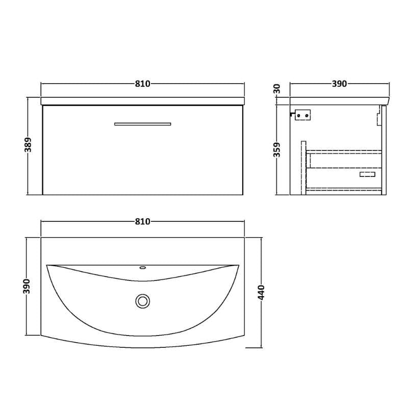 Nuie Arno Wall Hung 1 Drawer Vanity & Basin 4 (1 size, 9 colours) - Brand New Bathrooms