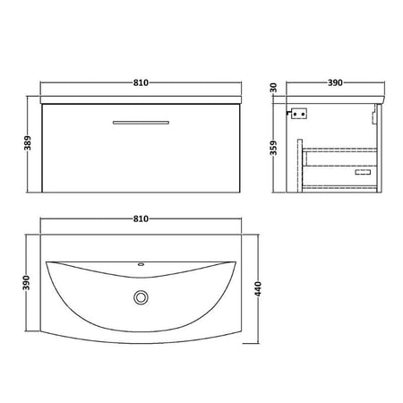 Nuie Arno Wall Hung 1 Drawer Vanity & Basin 4 (1 size, 9 colours) - Brand New Bathrooms