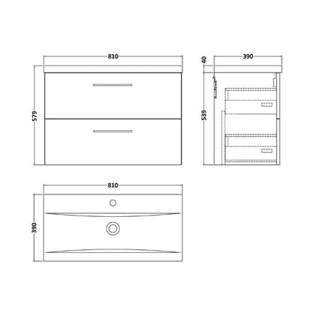 Nuie Arno Wall Hung 2 Drawer Vanity & Basin 1 (1 size, 9 colours) - Brand New Bathrooms