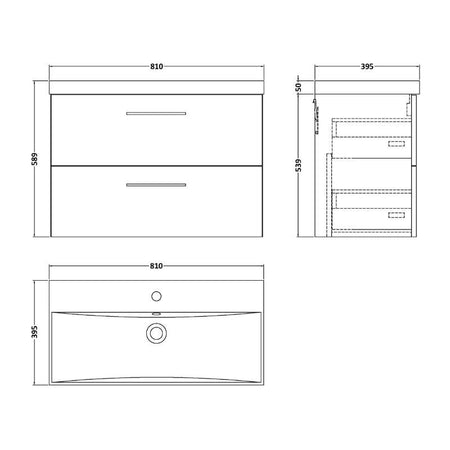 Nuie Arno Wall Hung 2 Drawer Vanity & Basin 3 (1 size, 9 colours) - Brand New Bathrooms