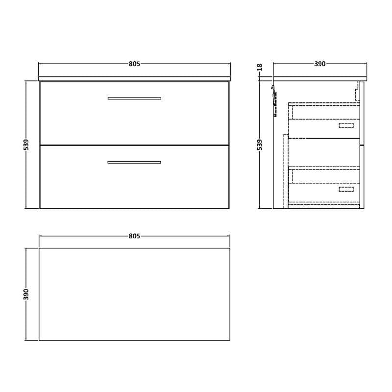 Nuie Arno Wall Hung 2 Drawer Vanity & Worktop (1 size, 9 colours) - Brand New Bathrooms