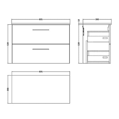 Nuie Arno Wall Hung 2 Drawer Vanity & Worktop (1 size, 9 colours) - Brand New Bathrooms