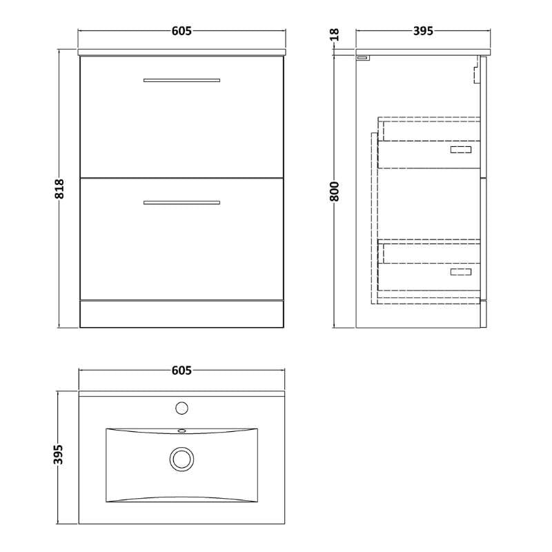 Nuie Arno Floor Standing 2 Drawer Vanity & Basin 2 (1 size, 9 colours) - Brand New Bathrooms