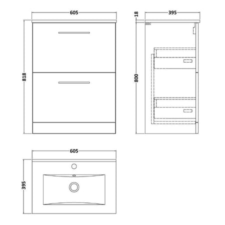 Nuie Arno Floor Standing 2 Drawer Vanity & Basin 2 (1 size, 9 colours) - Brand New Bathrooms