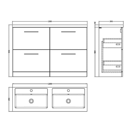 Nuie Arno Floor Standing 4 Drawer Vanity & Double Basin 1 (1 size, 9 colours) - Brand New Bathrooms