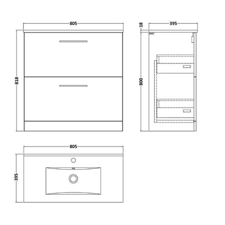 Nuie Arno Floor Standing 2 Drawer Vanity & Basin 2 (1 size, 8 colours) - Brand New Bathrooms