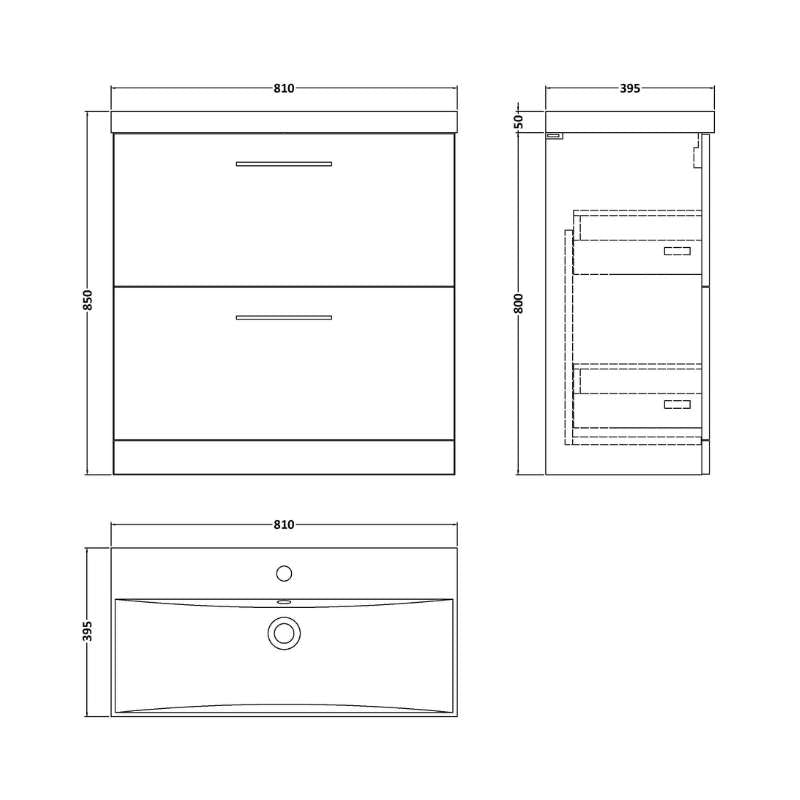 Nuie Arno Floor Standing 2 Drawer Vanity & Basin 3 (1 size, 9 colours) - Brand New Bathrooms