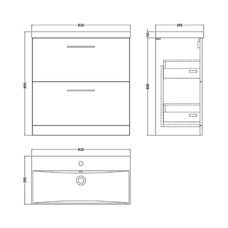 Nuie Arno Floor Standing 2 Drawer Vanity & Basin 3 (1 size, 9 colours) - Brand New Bathrooms