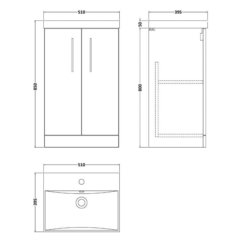 Nuie Arno Floor Standing 2-Door Vanity & Thin-Edge Basin (1 size, 9 colours) - Brand New Bathrooms