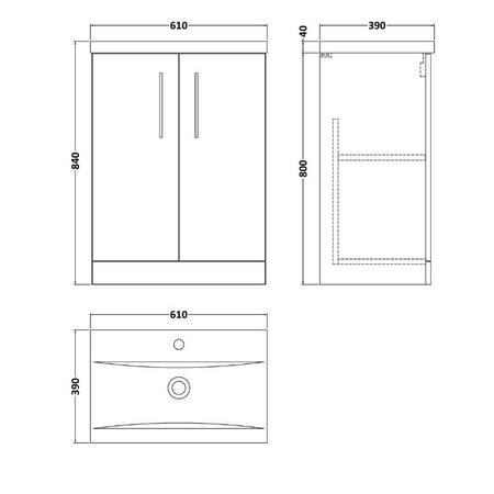 Nuie Arno Floor Standing 2-Door Vanity & Mid-Edge Basin (1 size, 9 colours) - Brand New Bathrooms