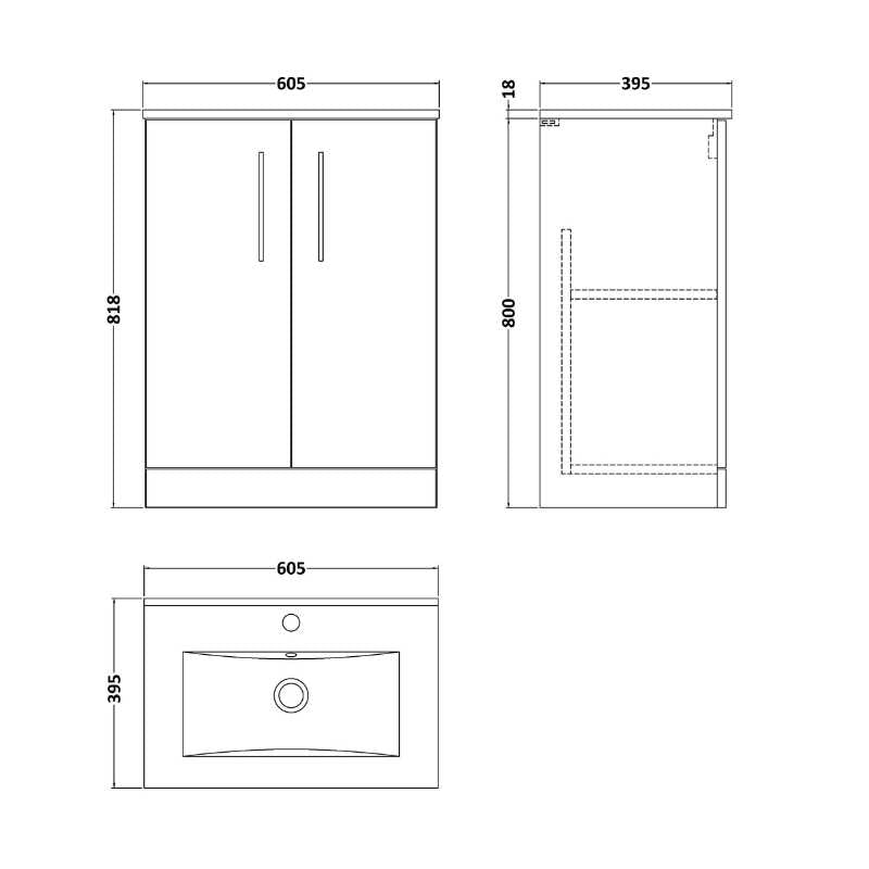 Nuie Arno Floor Standing 2-Door Vanity & Minimalist Basin (1 size, 9 colours) - Brand New Bathrooms