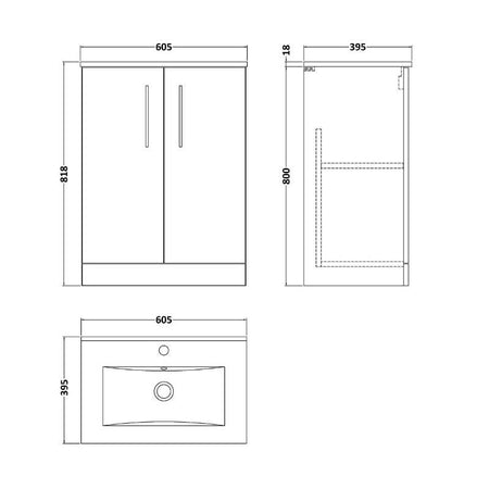 Nuie Arno Floor Standing 2-Door Vanity & Minimalist Basin (1 size, 9 colours) - Brand New Bathrooms