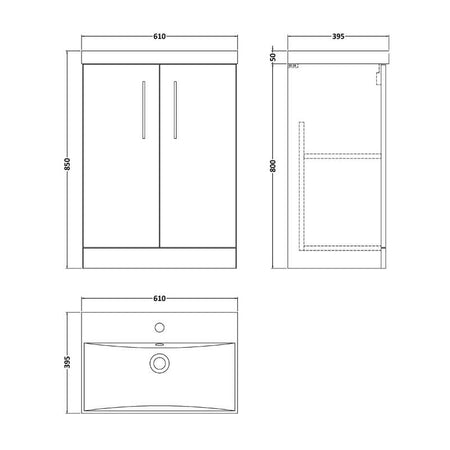 Nuie Arno Floor Standing 2-Door Vanity & Thin-Edge Basin (1 size, 9 colours) - Brand New Bathrooms