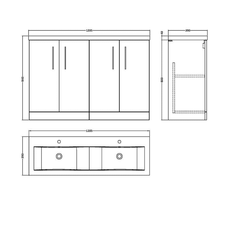 Nuie Arno Floor Standing 4 Door Vanity & Double Basin 2 (1 size, 9 colours) - Brand New Bathrooms