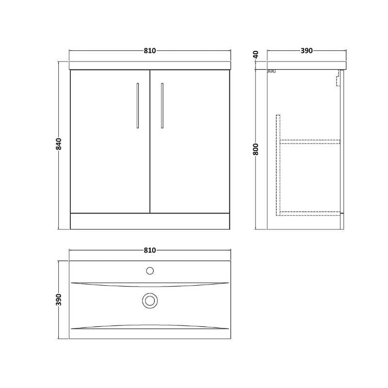 Nuie Arno Floor Standing 2-Door Vanity & Mid-Edge Basin (1 size, 9 colours) - Brand New Bathrooms