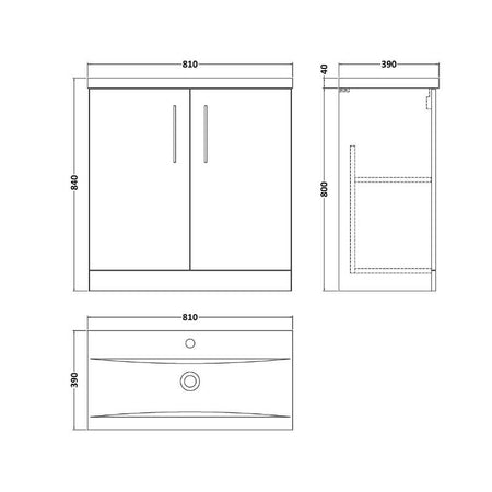 Nuie Arno Floor Standing 2-Door Vanity & Mid-Edge Basin (1 size, 9 colours) - Brand New Bathrooms