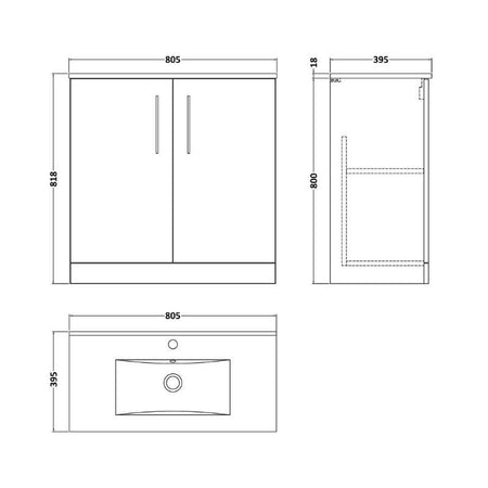 Nuie Arno Floor Standing 2-Door Vanity & Minimalist Basin (1 size, 9 colours) - Brand New Bathrooms
