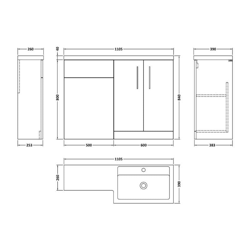 Nuie Arno Floor Standing Right Hand Combination (1 size, 9 colours) - Brand New Bathrooms