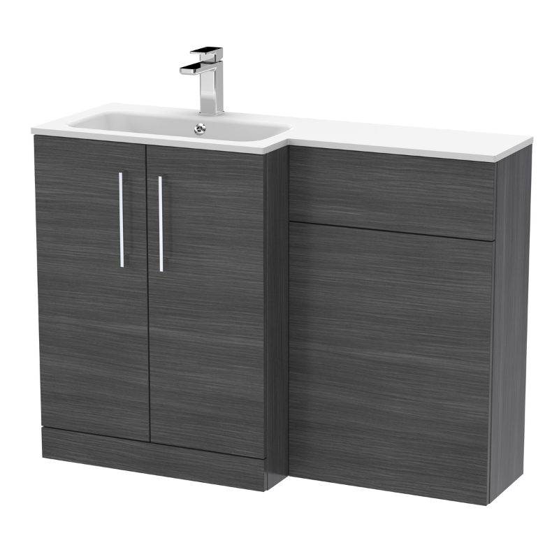 Nuie Arno Floor Standing 1100mm Left Hand Combination Vanity Unit (1 size, 2 style, Anthracite Woodgrain) - Brand New Bathrooms