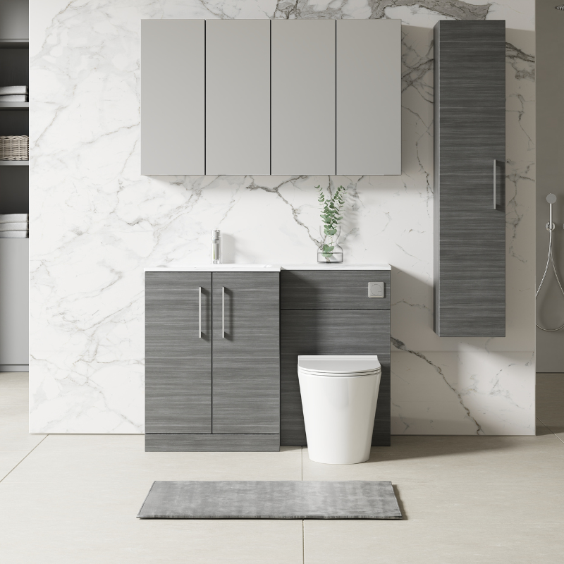 Nuie Arno Floor Standing 1100mm Left Hand Combination Vanity Unit (1 size, 2 style, Anthracite Woodgrain) - Brand New Bathrooms