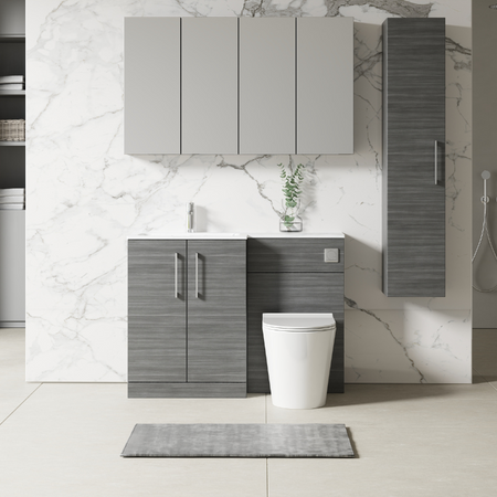 Nuie Arno Floor Standing 1100mm Left Hand Combination Vanity Unit (1 size, 2 style, Anthracite Woodgrain) - Brand New Bathrooms