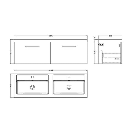 Nuie Arno Wall Hung 2 Drawer Vanity & Double Basin (1 size, 9 colours) - Brand New Bathrooms