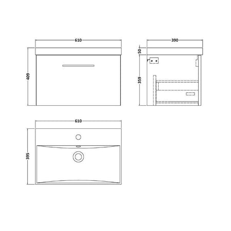 Nuie Arno Wall Hung 1 Drawer Vanity & Basin 3 (1 size, 9 colours) - Brand New Bathrooms